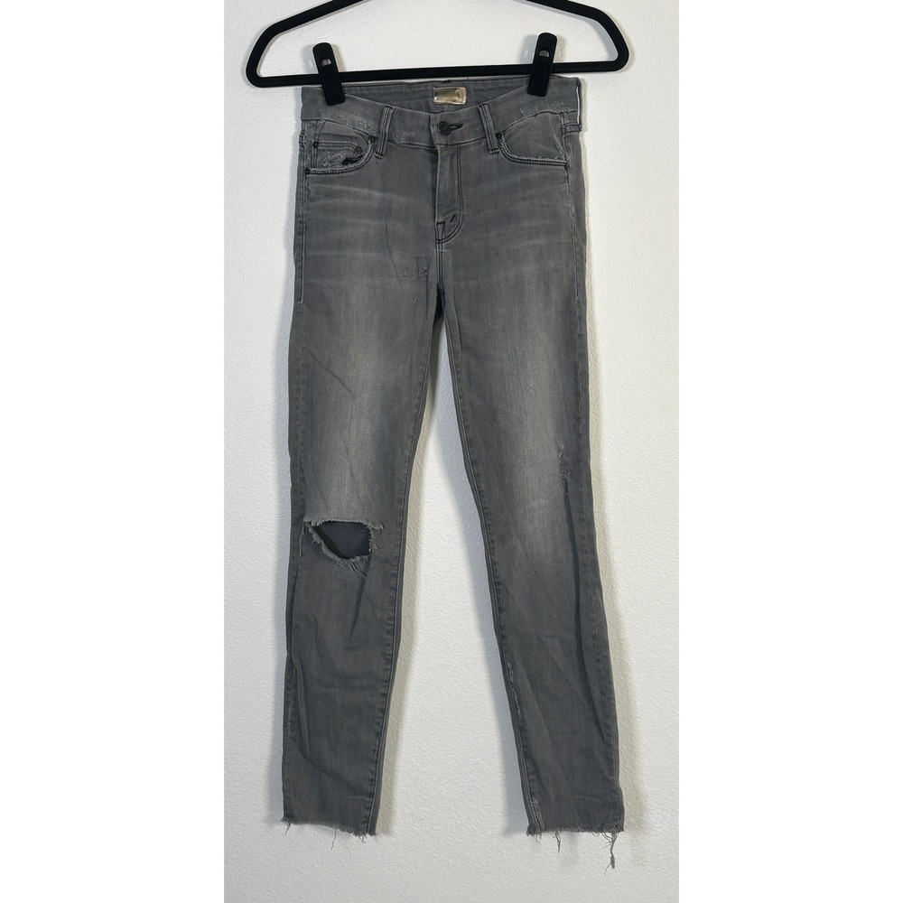Mother Looker Ankle Fray Skinny Jeans Grey Distressed Size 25 1431L-303